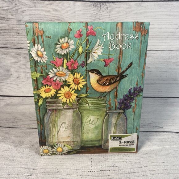 Lang Flower Jars 3 Ring Address Book Susan Winget 6.5"x8.5" 600 Address 1013239 - Picture 1 of 5